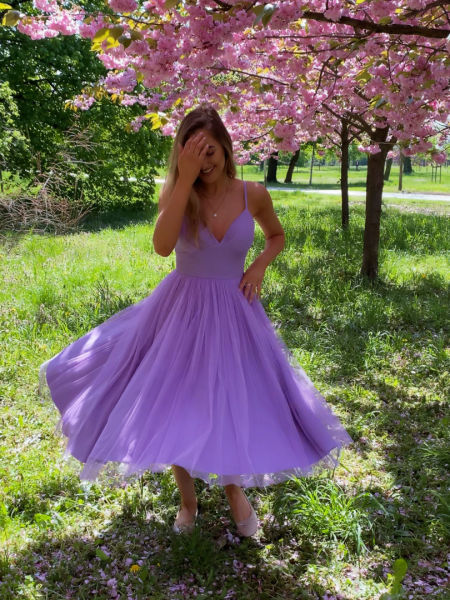 Cindrella heather - tulle midi dress on wide circle in heather color