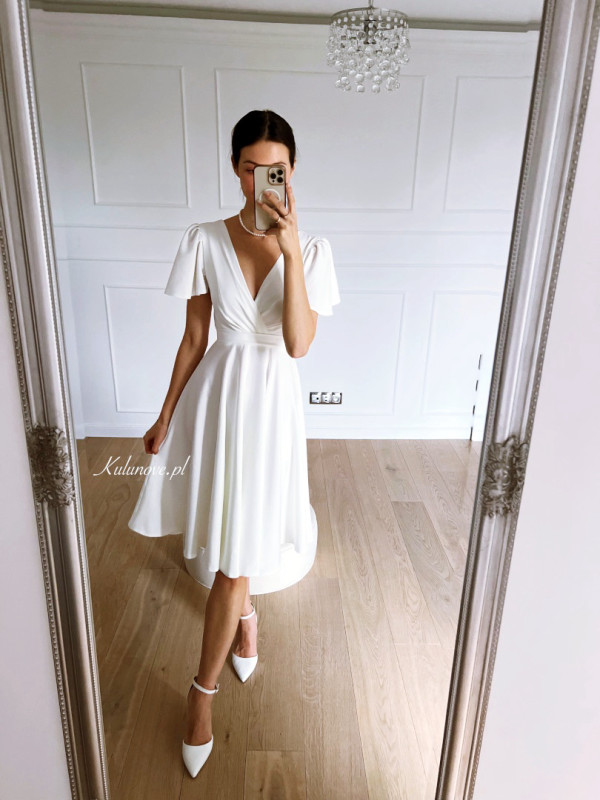 Jennifer - short sleeve midi dress in ecru color perfect for civil wedding