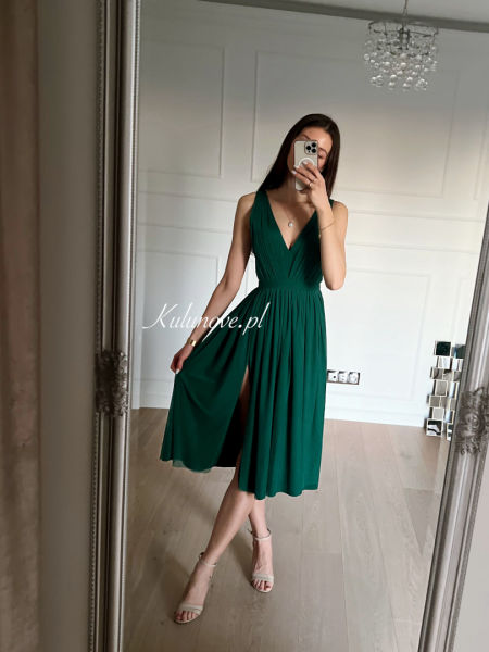 Paris green - tulle midi dress with cut-out sides