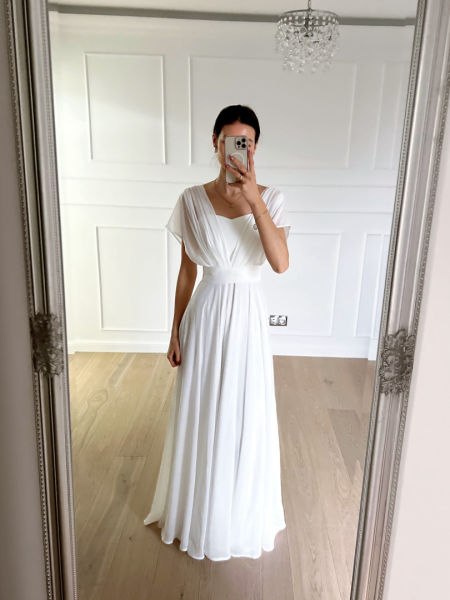 Vivienne - simple chiffon wedding dress with covered shoulders