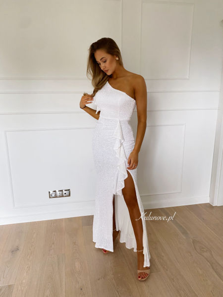 Aminata - sequin dress with a frill one-shoulder skirt