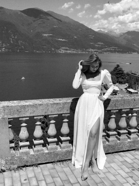 Bonita - long sleeve wedding dress with caro neckline