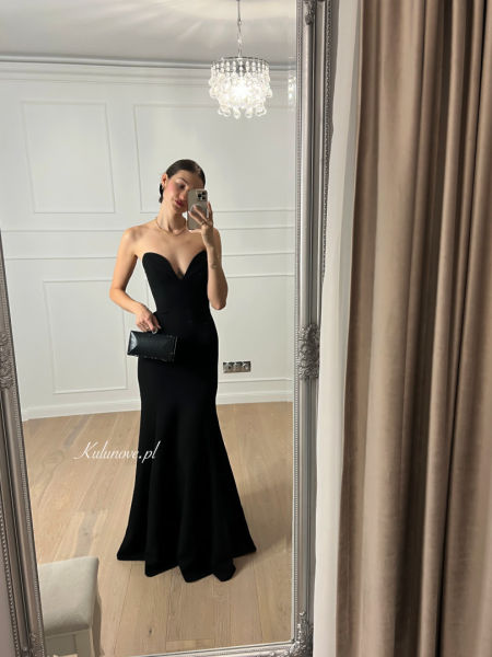 Hailey - black long fishnet cut corset dress with deep neckline