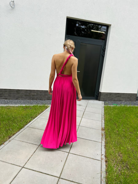 Nemesis - long dress in fuchsia color tied in many ways