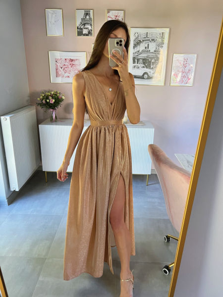 Claudine - shimmering gold maxi dress with glitter