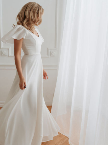 Kylie - simple wedding dress with short chiffon sleeves