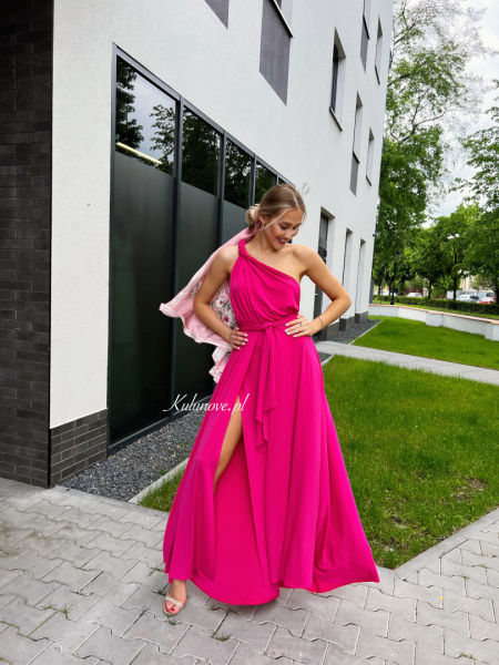 Nemesis - long dress in fuchsia color tied in many ways