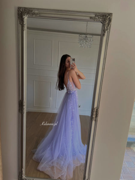 Frozen - richly decorated fish dress with detachable tulle train in heather color