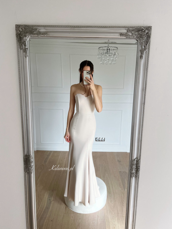 Monalisa - elegant corset fishnet dress in light beige color