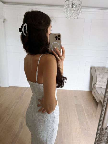 Stephanie - white sequin dress with mermaid-shaped lace