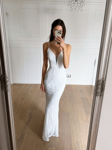 Stephanie - white sequin dress with mermaid-shaped lace