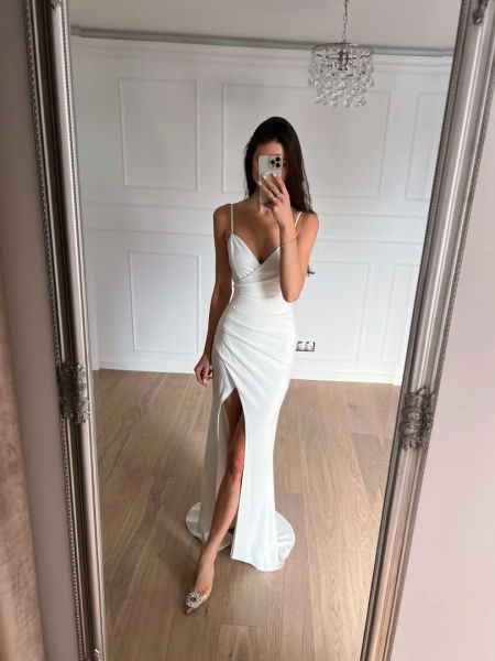 Angel - simple strapless fishnet wedding dress with train