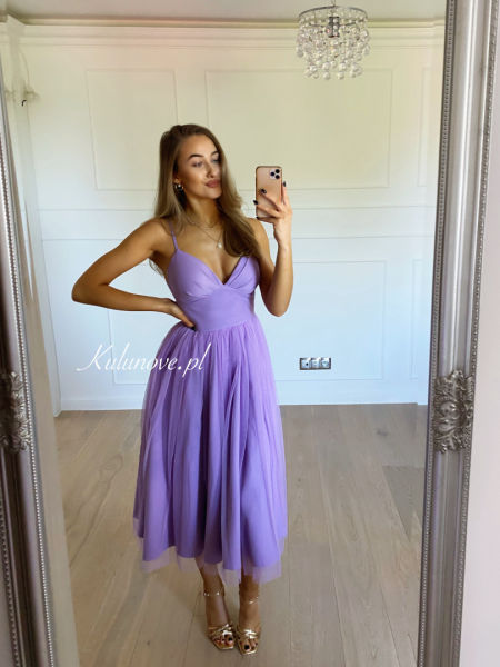 Cindrella heather - tulle midi dress on wide circle in heather color