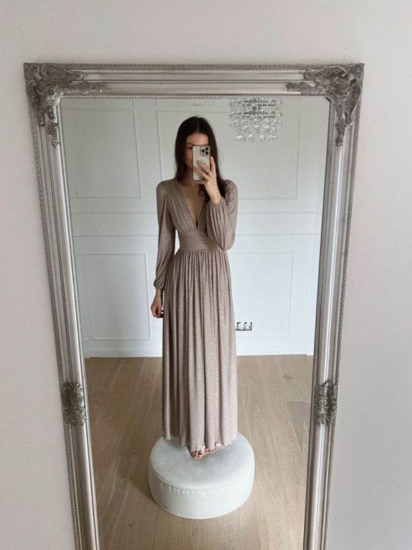 Merida - gold brocade boho style long sleeve maxi dress