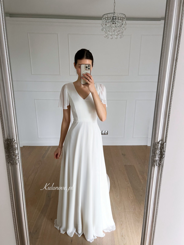 Kylie - simple wedding dress with short chiffon sleeves