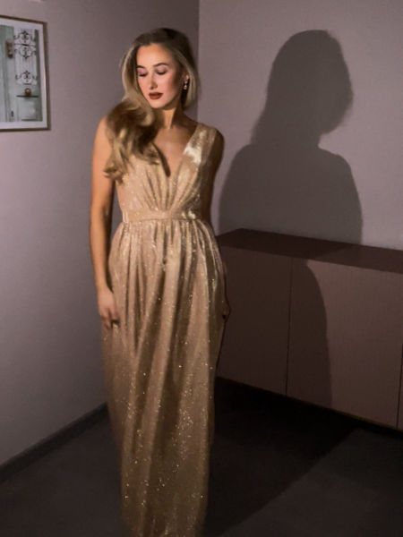 Claudine - shimmering gold maxi dress with glitter