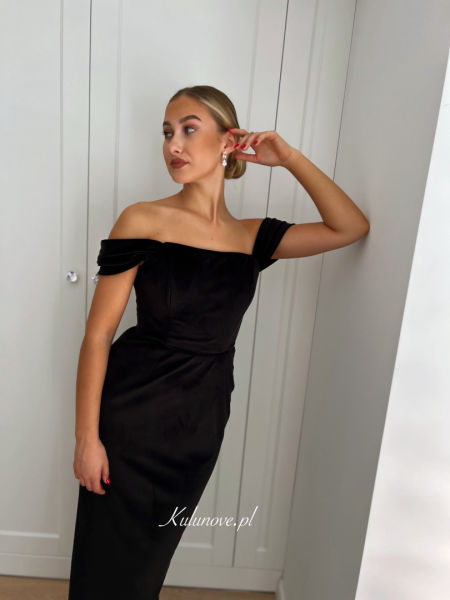 Kate - simple velour black maxi dress with plunging sleeves
