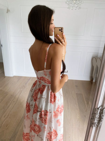 Flowers orange - long summer dress in orange peonies