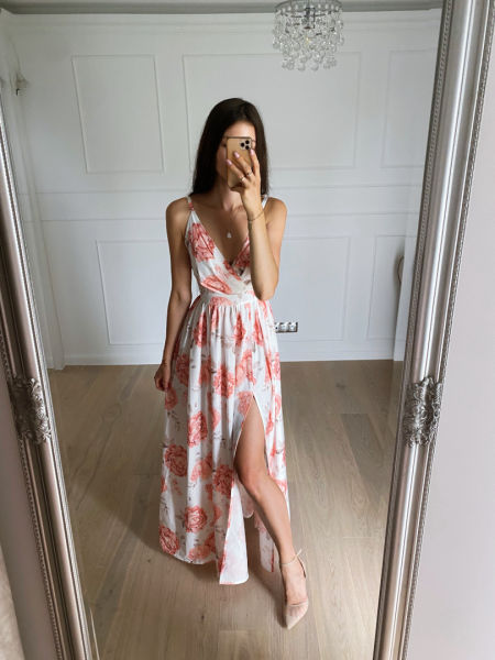 Flowers orange - long summer dress in orange peonies