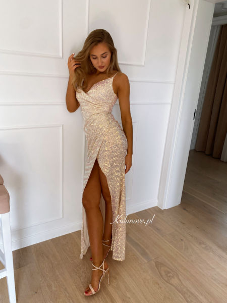 Miranda rose gold - layered maxi dress with pleats