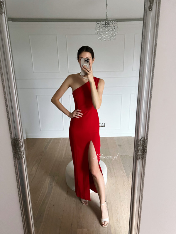 Varenna - red simple one shoulder dress