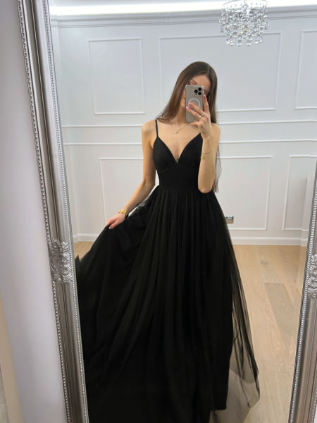 Cindrella maxi - black tulle flared princess cut dress