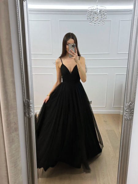 Cindrella maxi - black tulle flared princess cut dress