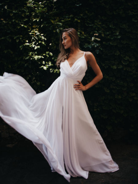 Francesca - airy chiffon wedding dress with thin straps