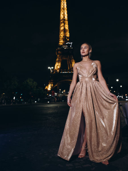 Elisabeth shine - long gold shiny dress with glitter