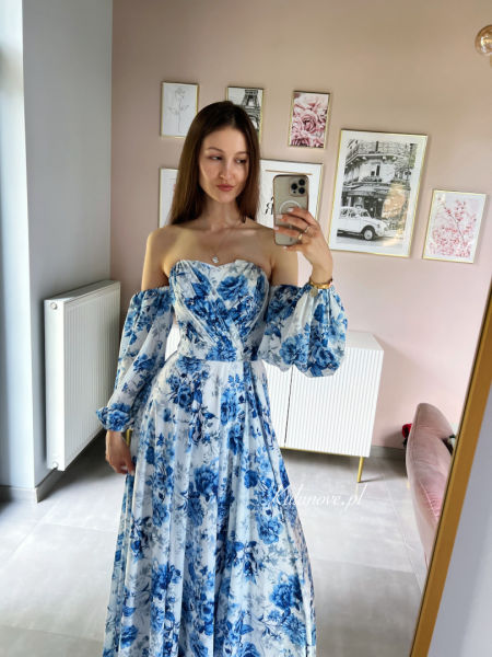 Rosella flowers blue - premium summer floral dress