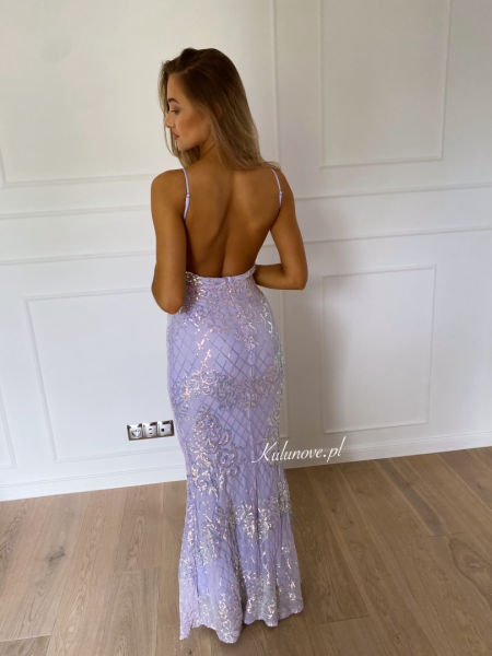 Amber heather - glittering maxi dress with deep back neckline