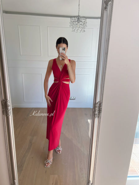 Arystea - long dress with decorative front in fuchsia color