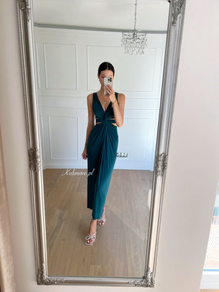 Arystea - long dress with cut-outs at the waist in bottle green