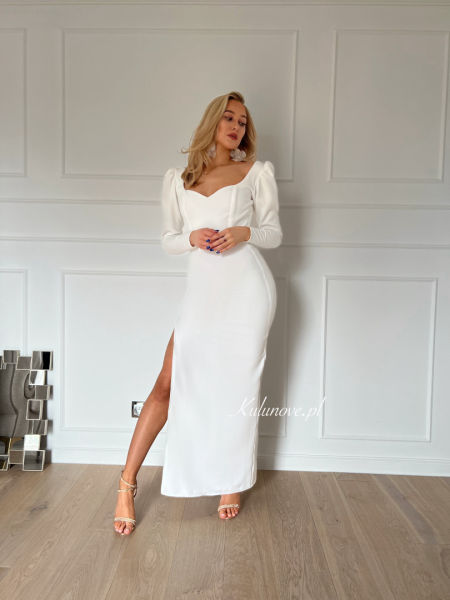 Laura - white minimalist long sleeve dress with buffets
