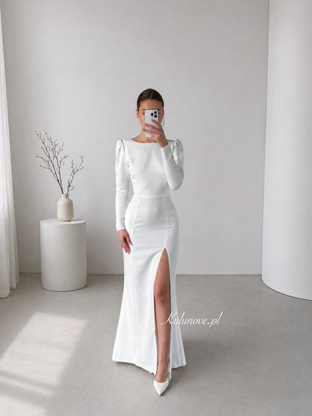 Gabriella - classic, simple long sleeve wedding dress with buffets