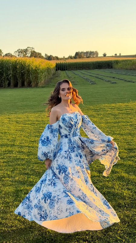 Rosella flowers blue - premium summer floral dress