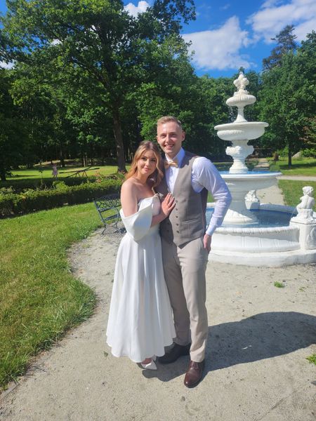 Abby - ecru wedding midi dress with dropped shoulders