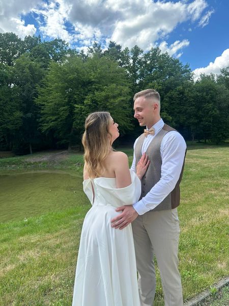 Abby - ecru wedding midi dress with dropped shoulders