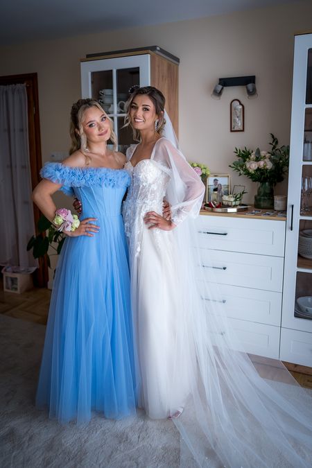 Moana - blue tulle dress with tied corset revealing shoulders