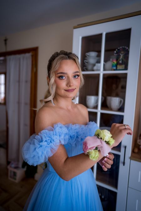 Moana - blue tulle dress with tied corset revealing shoulders