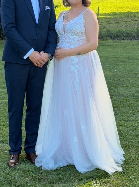 Rosalie - wedding dress in soft pink with lace inserts
