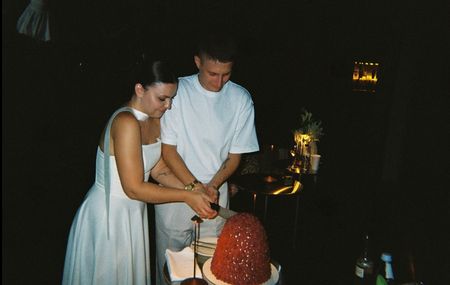 Bridget ecru - flared medium length gown with straight bodice and open shoulders