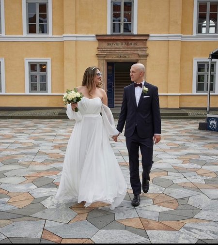 Rosella - chiffon wedding dress with train with crinkled bodice