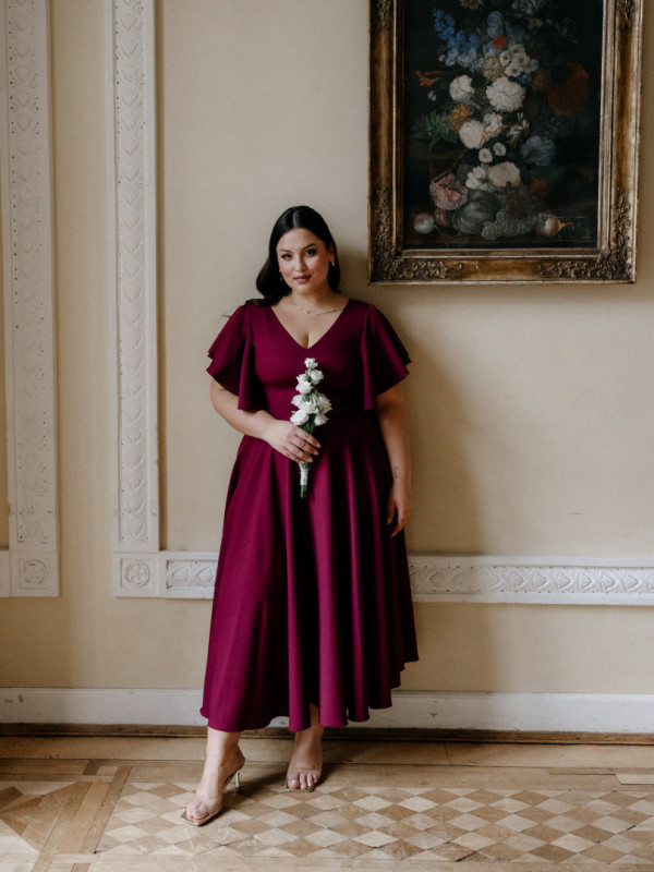 Isabella - burgundy midi dress with butterfly sleeves