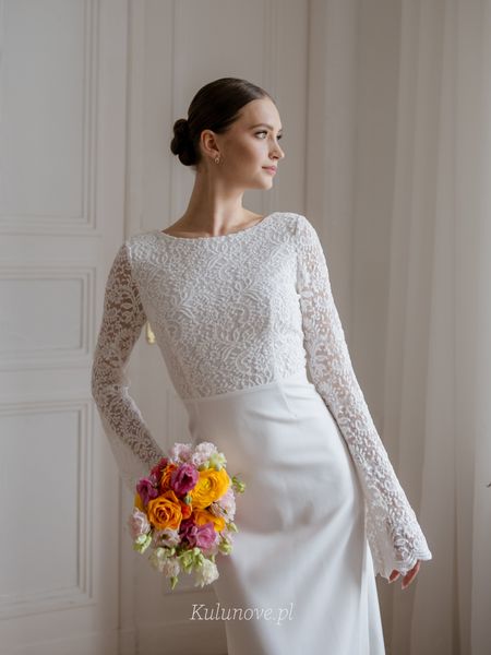 Isadora - elegant maxi wedding dress with lace top straight bottom and long sleeves
