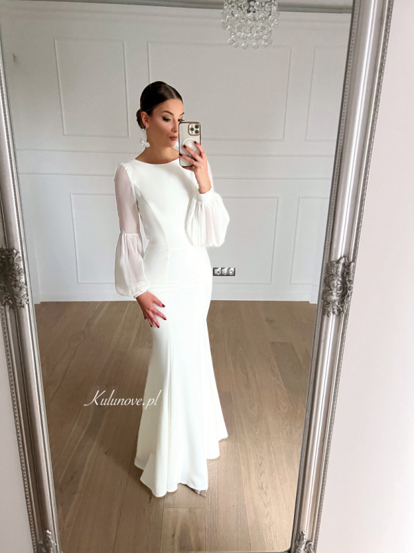 Jasmine - fish cut wedding dress with chiffon sleeves and back neckline