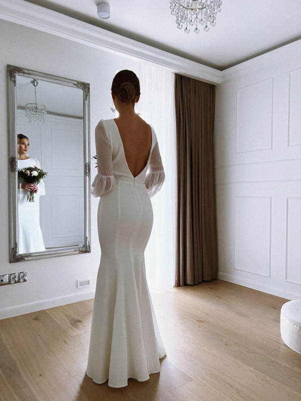 Jasmine - fish cut wedding dress with chiffon sleeves and back neckline