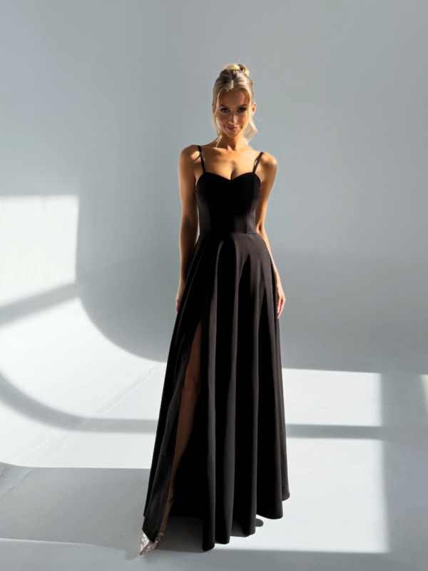 Rose - black simple classic corset dress on thin straps with a flared bottom