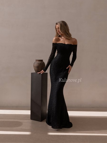 Lace - an elegant black lace maxi dress with long sleeves