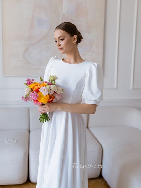 Lara - romantic maxi wedding dress with buff sleeves and flared bottom